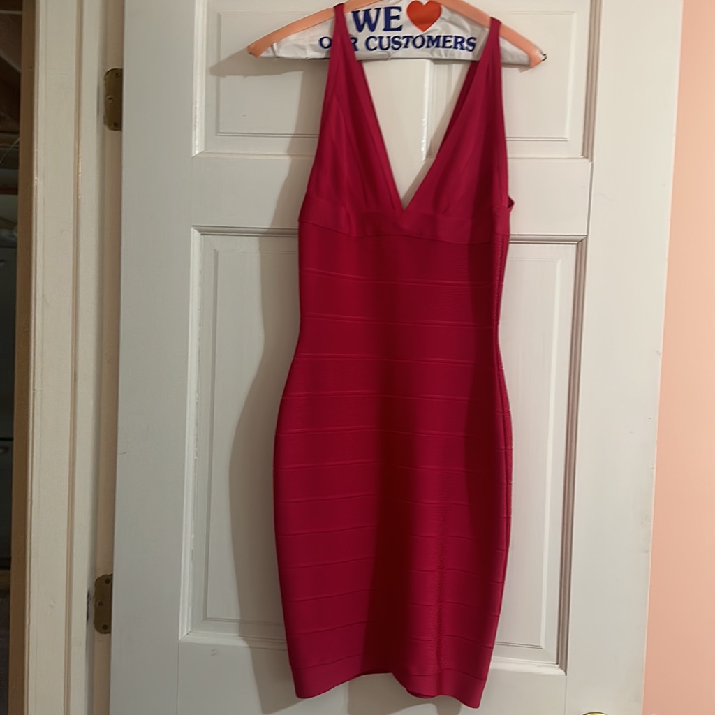 Herve Leger Sela Hot Pink Bandage Dress Size Small Euc